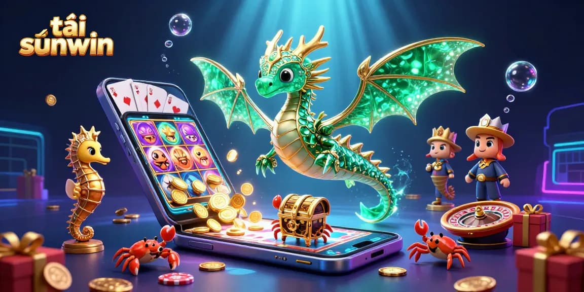 Engage with tải sunwin for thrilling casino experiences featuring a vibrant underwater scene with a sea dragon and treasure