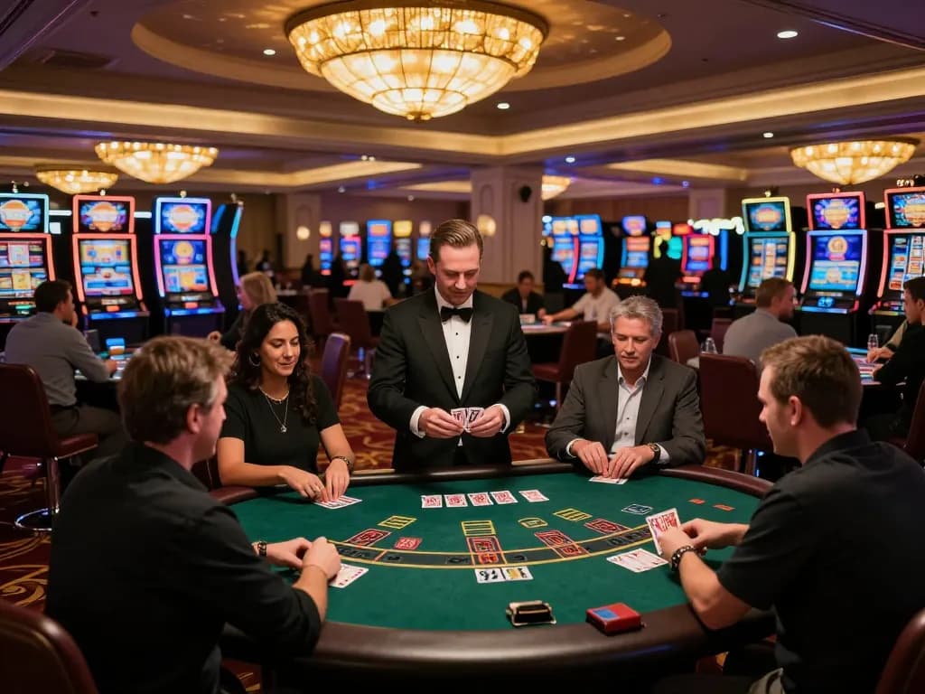 Players enjoying blackjack at fabet casino tables, capturing the thrill of organized gameplay and vibrant atmosphere.