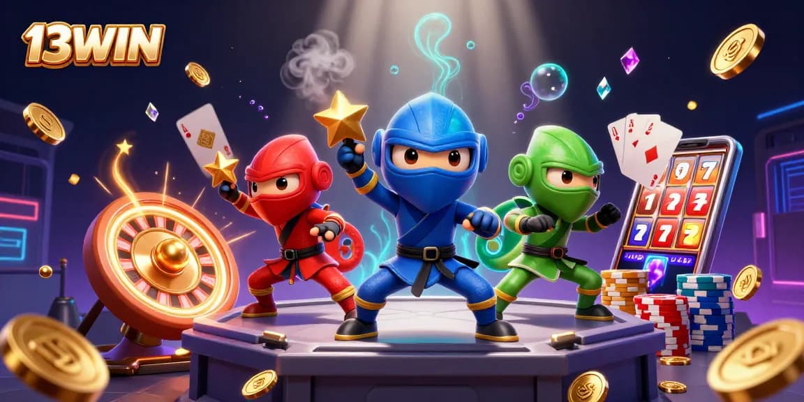 Experience thrilling action with 13WIN's vibrant 3D casino scene featuring chameleons and gaming excitement.