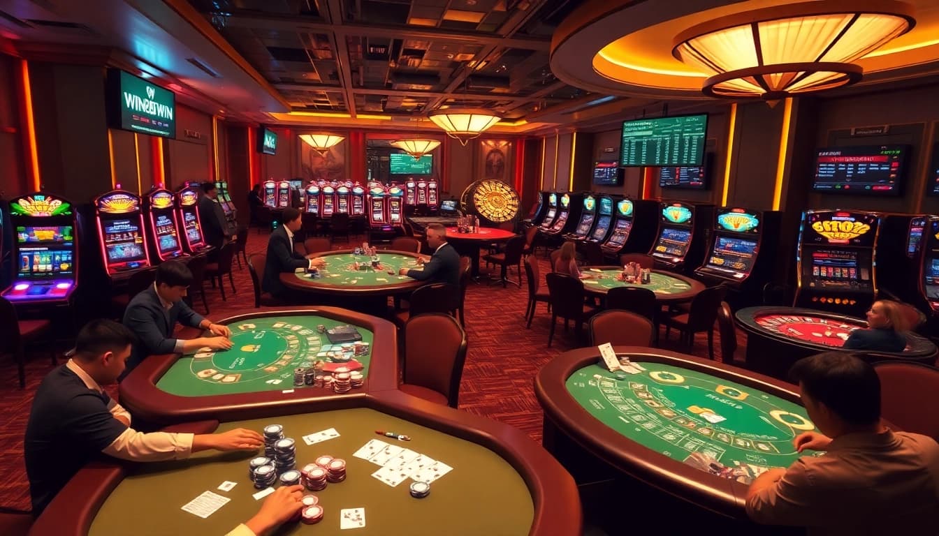 Intense gaming action at https://win58win.com/ featuring poker, blackjack, and vibrant casino elements.