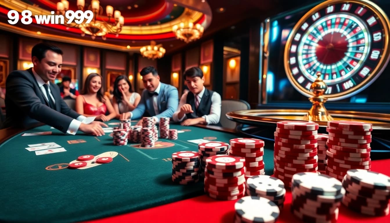 Exciting gameplay at 98win98's vibrant blackjack and poker tables, showcasing strategy and wins.