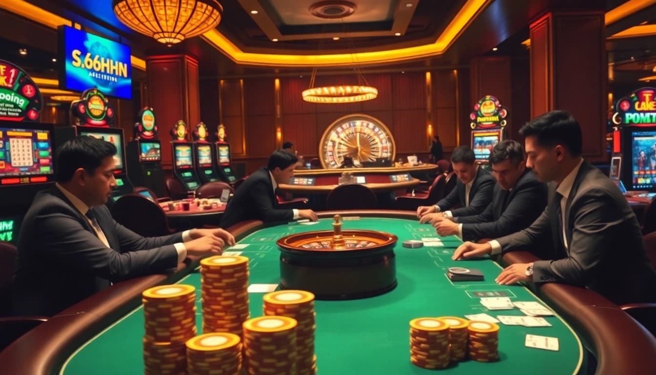 Experience the thrill of high-stakes poker at s666hn.com with luxurious casino vibes and vibrant atmosphere.
