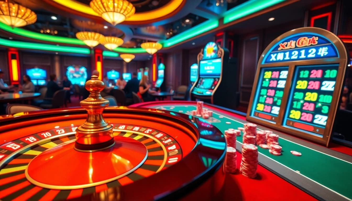 XỔ SỐ 123GA betting action at a luxurious casino with roulette and slot machines