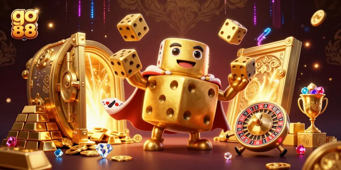 Experience the thrilling gameplay of go 88 with golden dice and treasures in a vibrant casino setting.