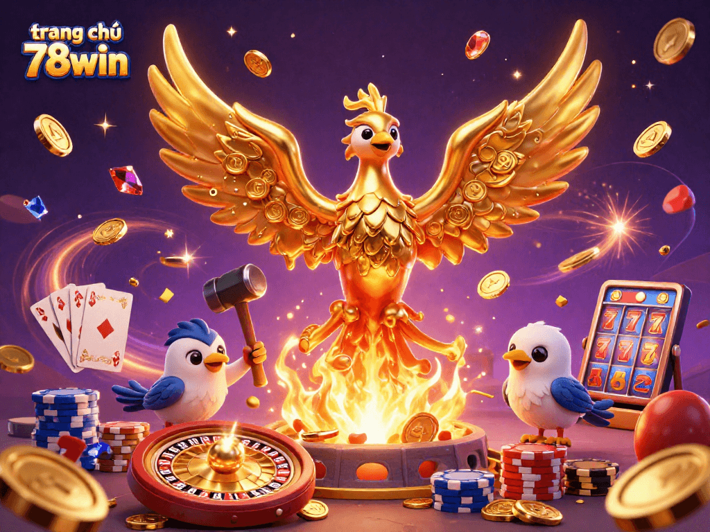 Experience thrilling gameplay on trang chủ 78win, featuring a golden phoenix and casino elements.