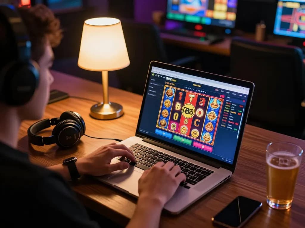 Engaged player enjoying online gaming at fb88.com on a laptop, highlighting strategic gameplay.