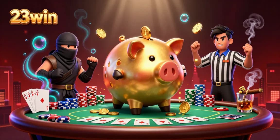 Experience thrilling gameplay at 23win as golden coins rain down in a vibrant casino scene.