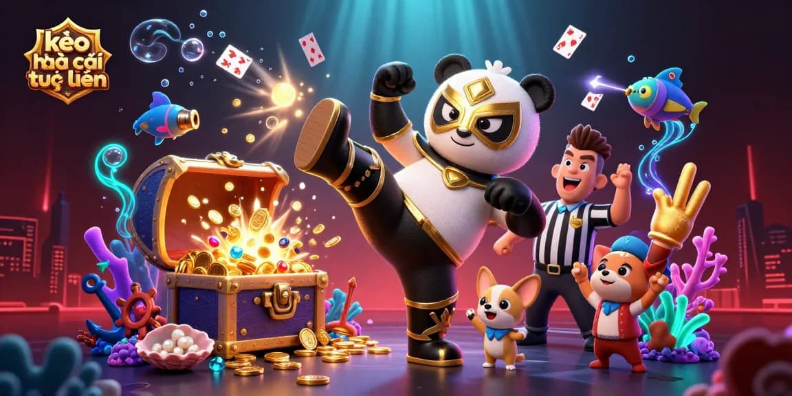 Engage with kèo nhà cái trực tuyến in a vibrant 3D casino scene featuring dynamic animal characters.