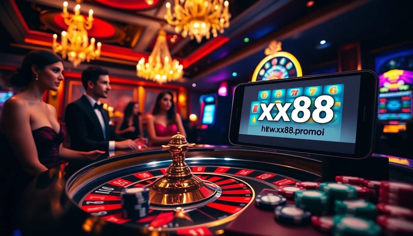 Players engaging in a thrilling game at a roulette table, featuring https://xx88.promo/ in a luxurious casino setting.