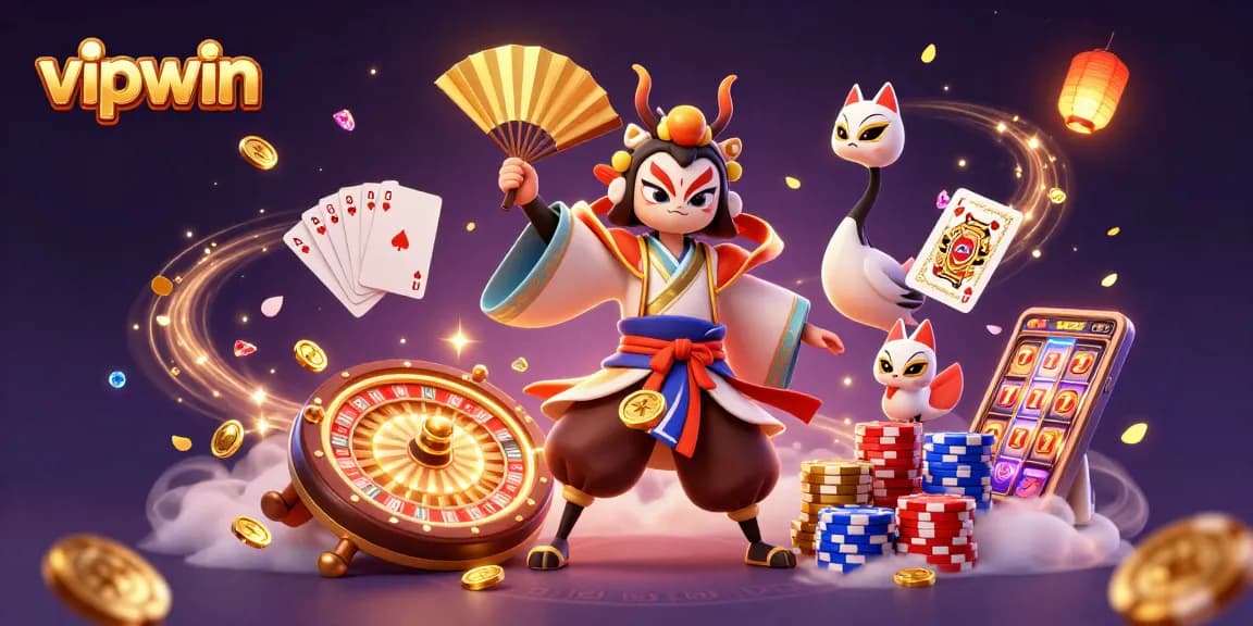 Experience the excitement of vipwin with dynamic gaming elements and vibrant characters in a casino setting.