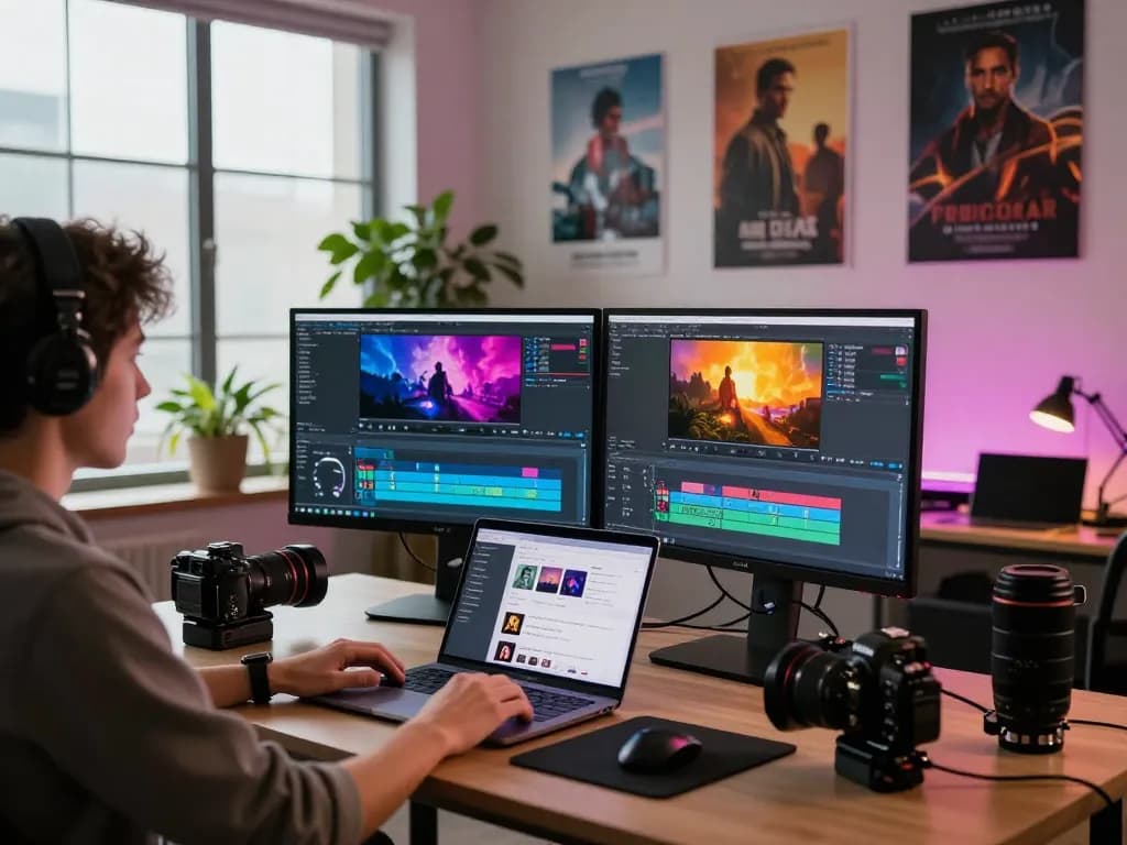 Dynamic AI Seedance 2.0 video production studio with vibrant editing screens and creative workspace.