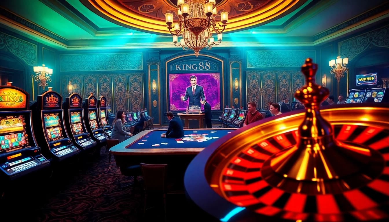Experience the thrill of betting at king 88 with vibrant slot machines and luxurious casino decor.