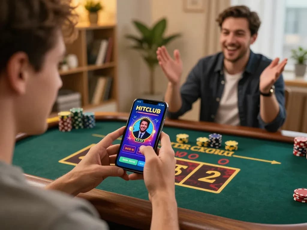 Player experiencing HITCLUB live dealer game on mobile app, highlighting strategic online gambling.