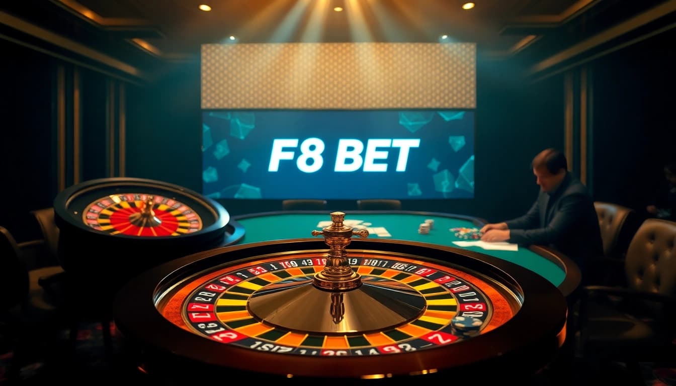 Experience the excitement of F8 BET with vibrant chips and sleek casino elements.