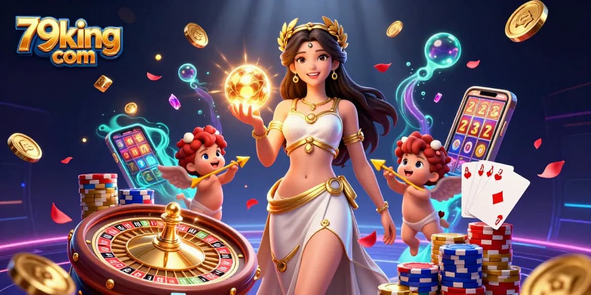 Win big at 79king com with a vibrant 3D casino scene showcasing modern gaming excitement.