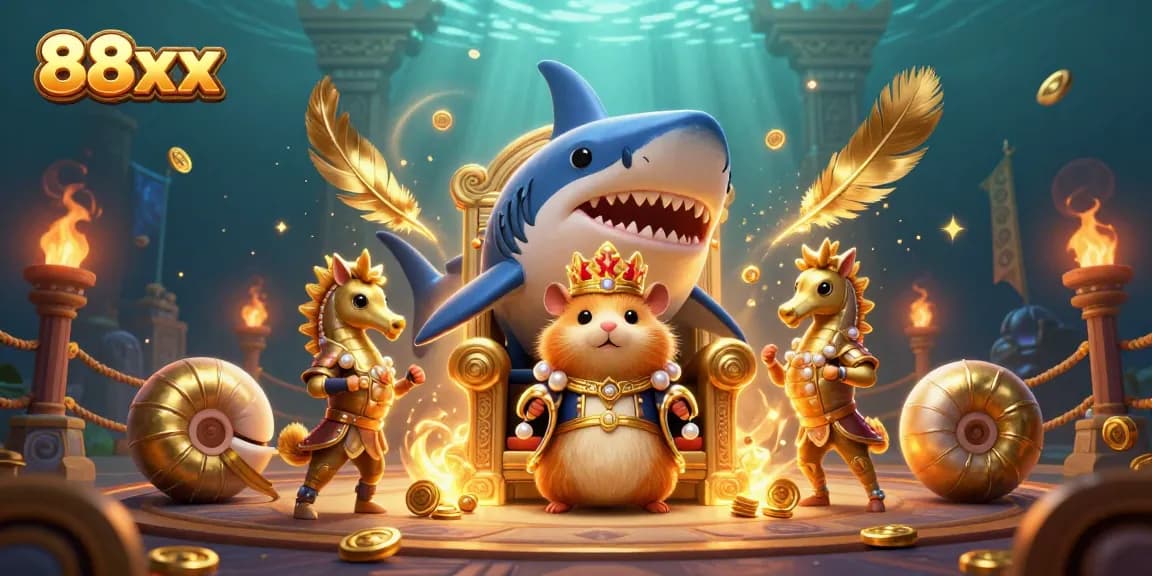 Experience the thrilling adventure of 88xx with a dynamic underwater casino scene featuring a hamster king and treasures.