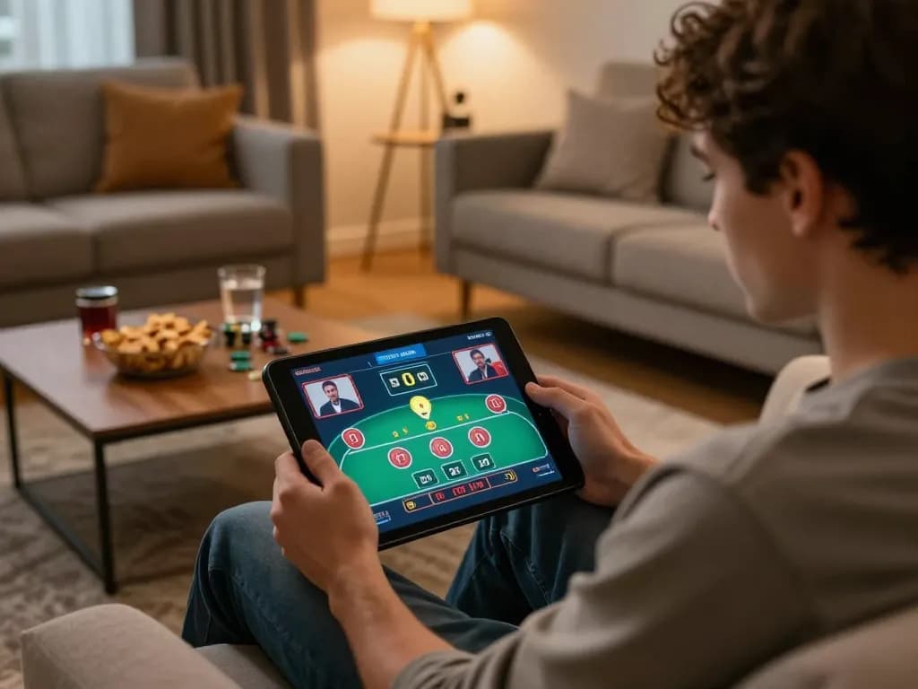 Player enjoying an online blackjack game on 92SLOT, immersed in strategic gameplay at home.