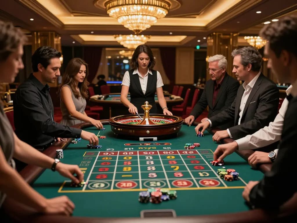 Excited players engaging in a roulette game at sin888 casino, enhancing the thrilling gambling atmosphere.