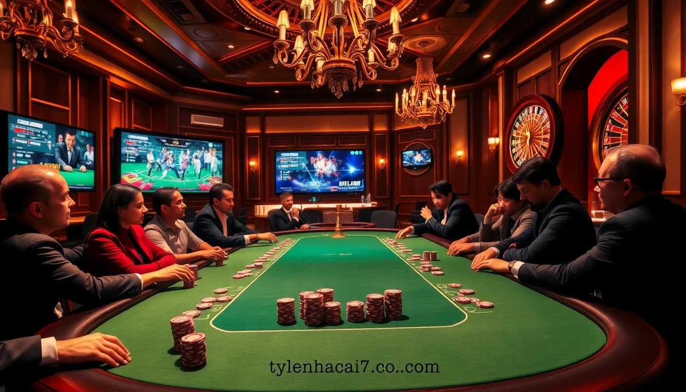 Experience the thrill of high-stakes gambling at tylenhacai7.com with vibrant poker tables and roulette excitement.