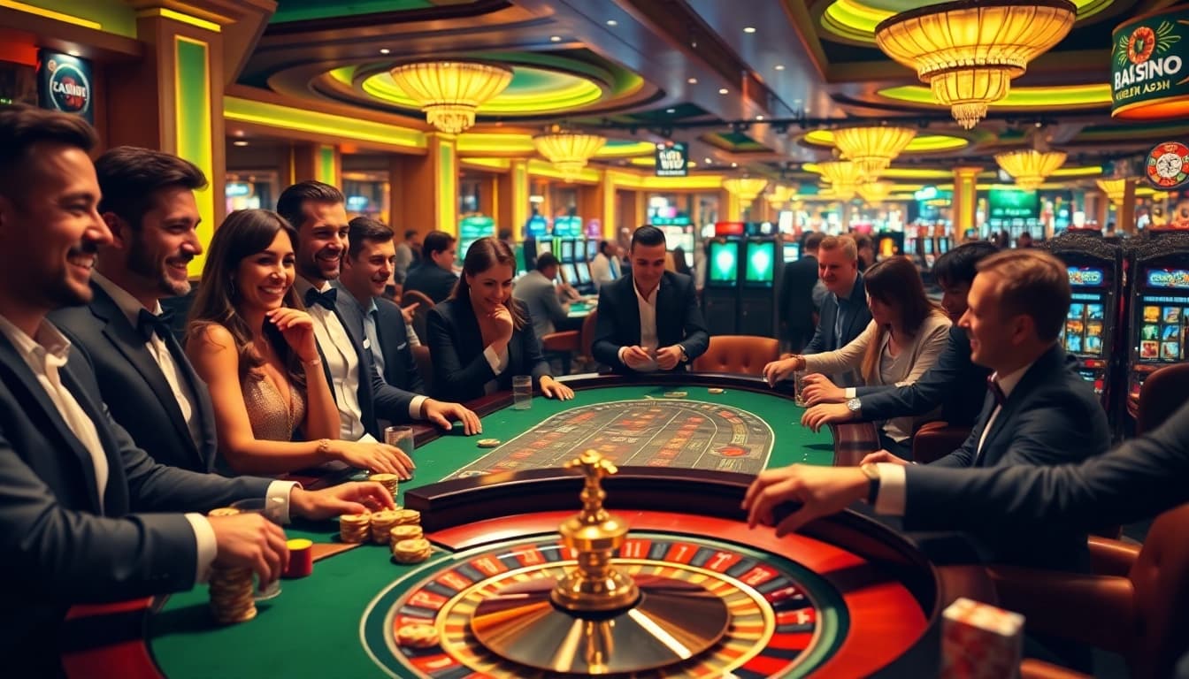 The hidden wiki 2026 showcases an upscale casino scene with players enjoying blackjack and roulette.