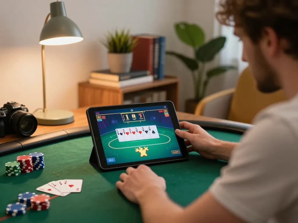 Engaging online poker gameplay on tablet screen showcasing strategies for 79KINH betting success