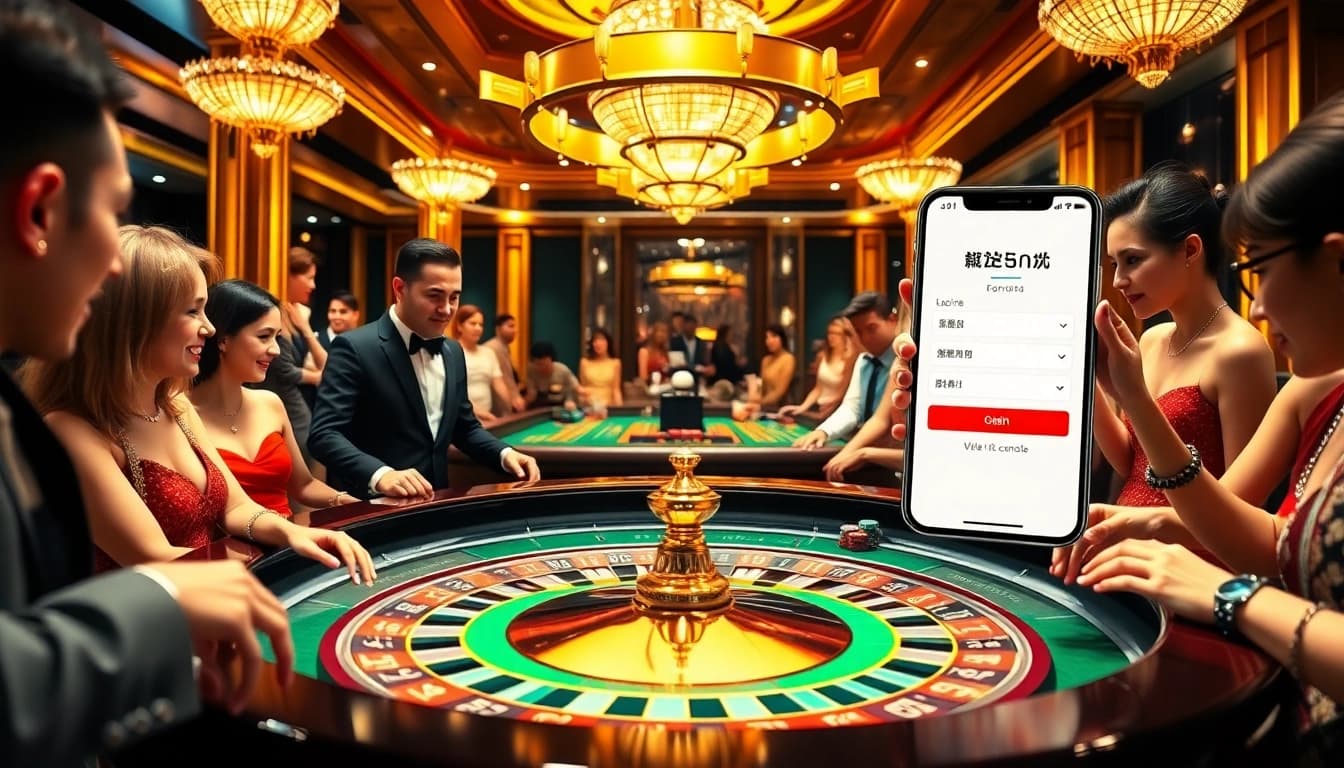 Engage in thrilling gameplay at a casino with a vibrant roulette table and a digital login interface for easy access to fun লগইন.