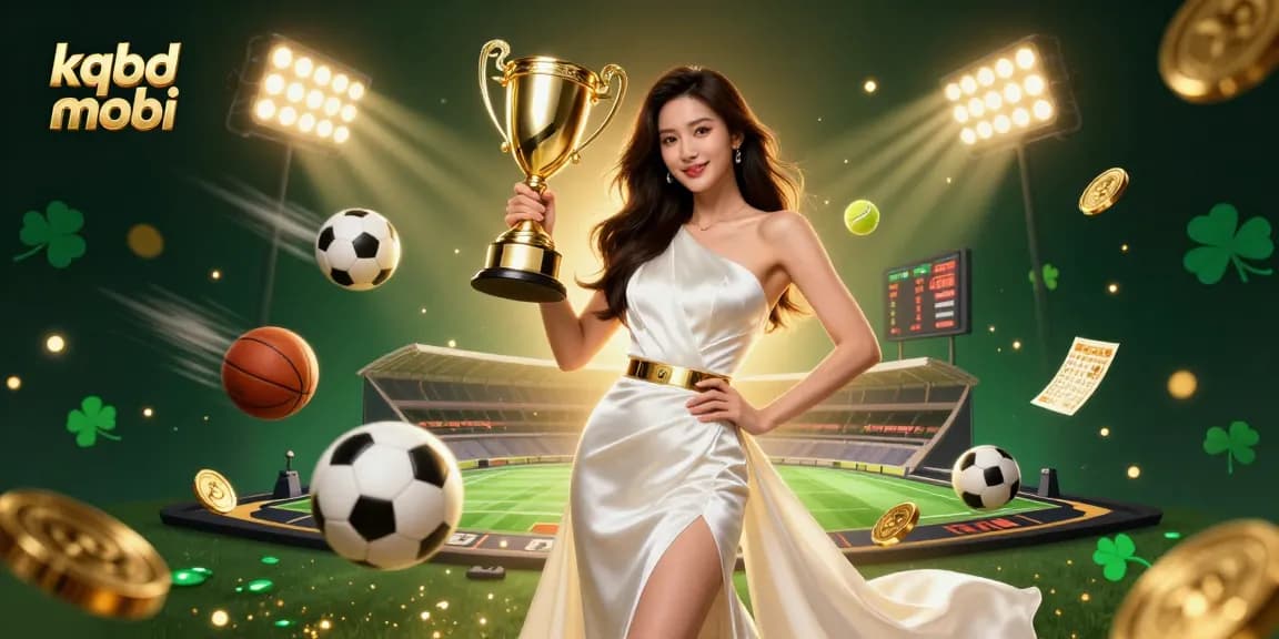 Engage with kqbd mobi to capture victories in sports betting with dynamic elements like trophies and soccer balls.