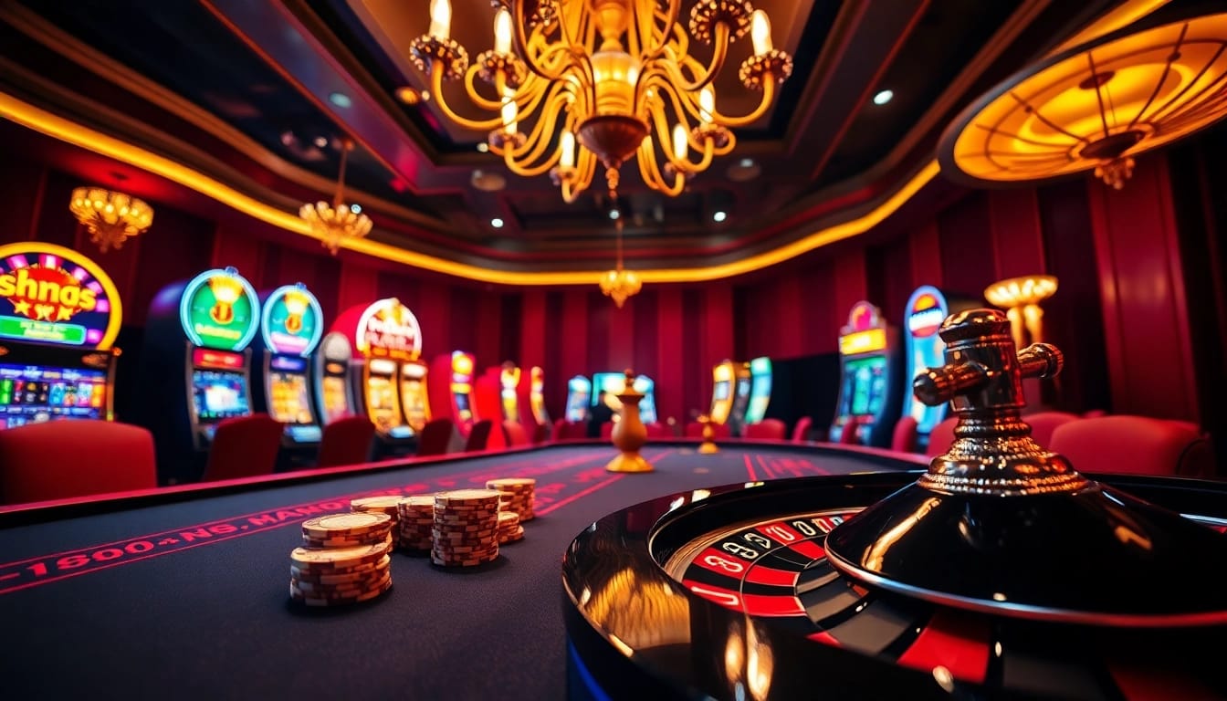 Experience the thrill of betting at nk88 with vibrant casino visuals featuring tables and chips.