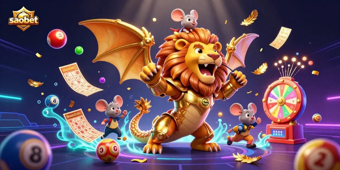 Win big at saobet with a vibrant illustration featuring exciting gambling elements and engaging characters.