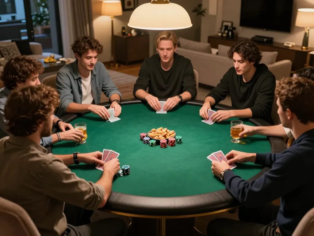 Experience thrilling poker gameplay with friends at 23wincasino home game night setup.