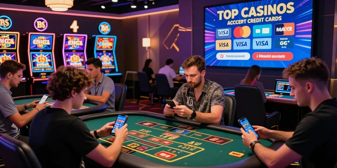 Players engaging at vibrant casinos that accept credit cards, enjoying various games and seamless betting experience.