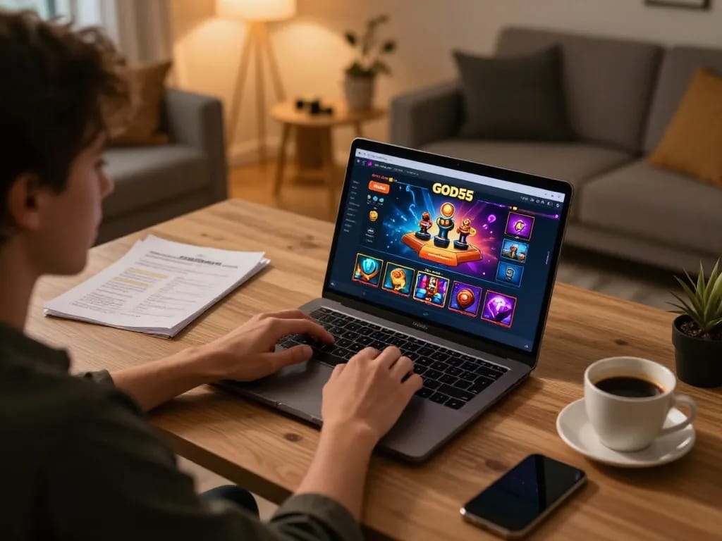 Engaging gameplay on God55 online casino app, showcasing a player strategizing at home.