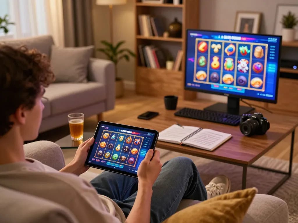 Enjoying a thrilling gaming experience on 81ff, with animated slots interface on tablet.