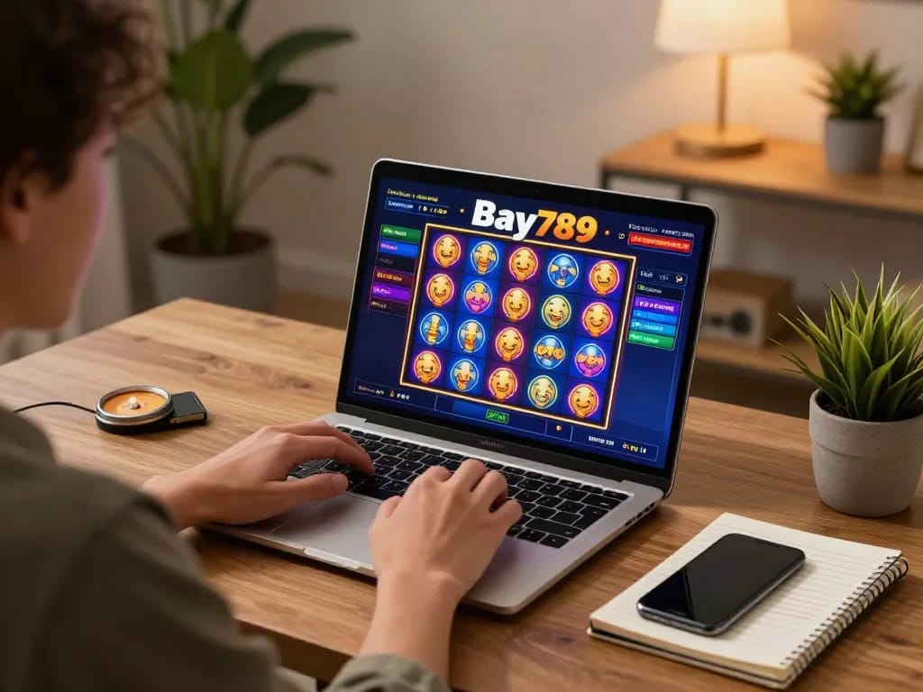 Engaging in strategic online gaming at Bay789 with a laptop and smartphone.
