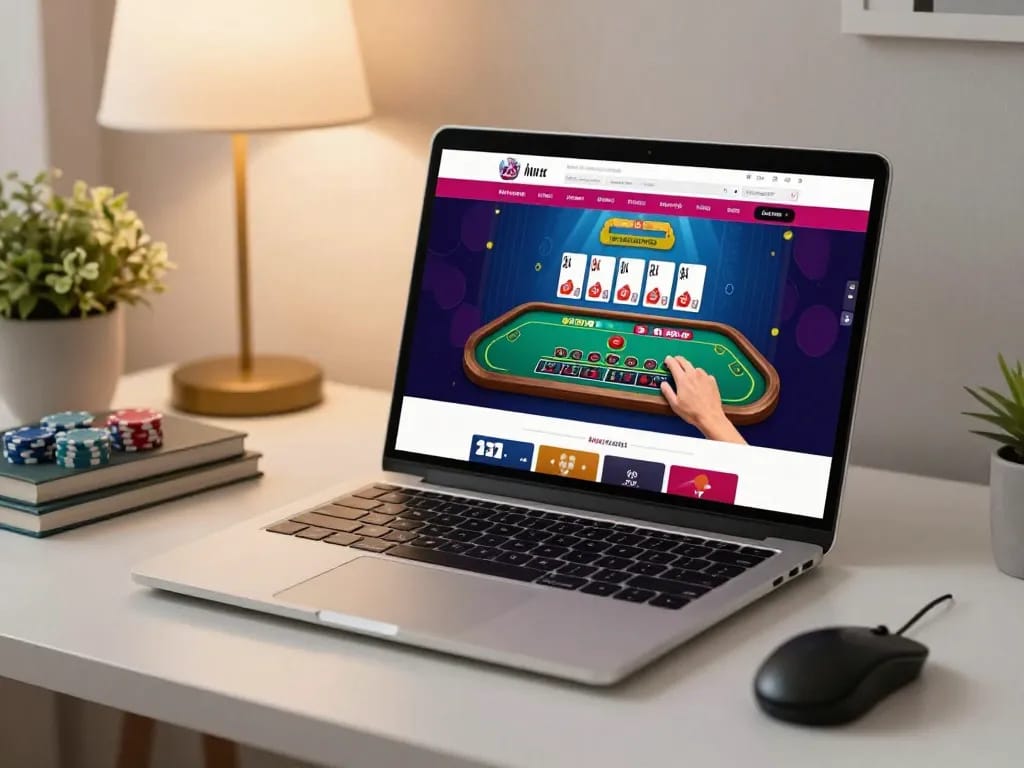 Engage in strategic gameplay at a nohu online casino through a vibrant laptop interface.