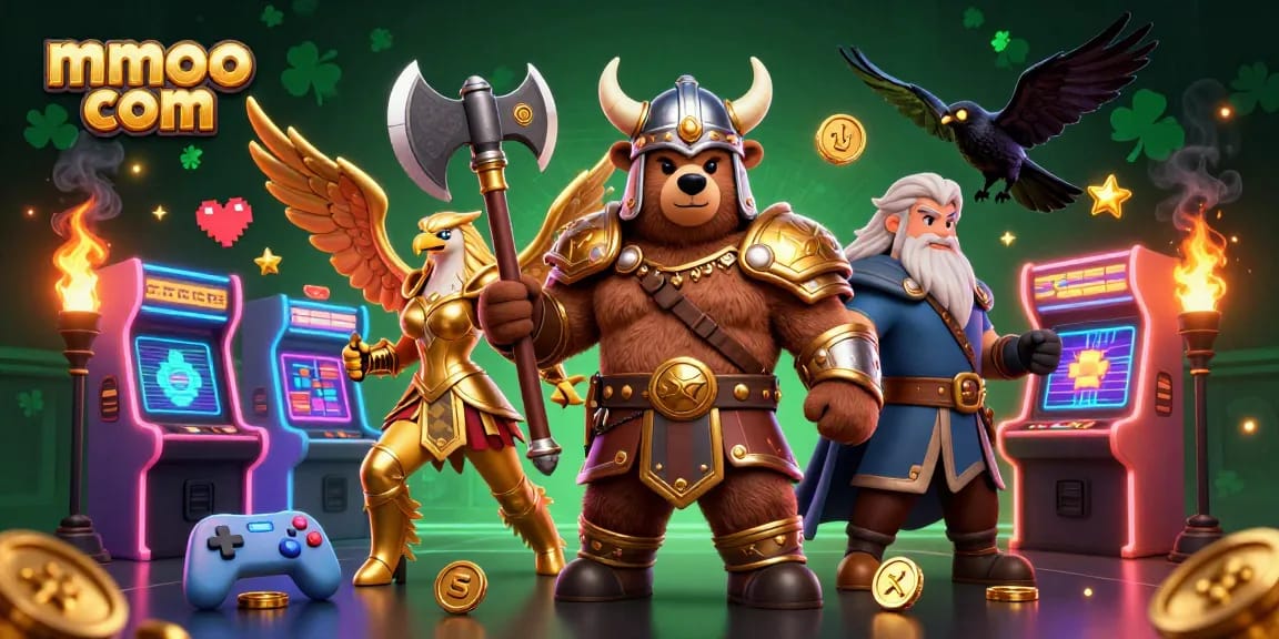 Spin and win exciting jackpots with mmoo com's thrilling casino experience featuring a Viking bear and Valkyrie eagle.