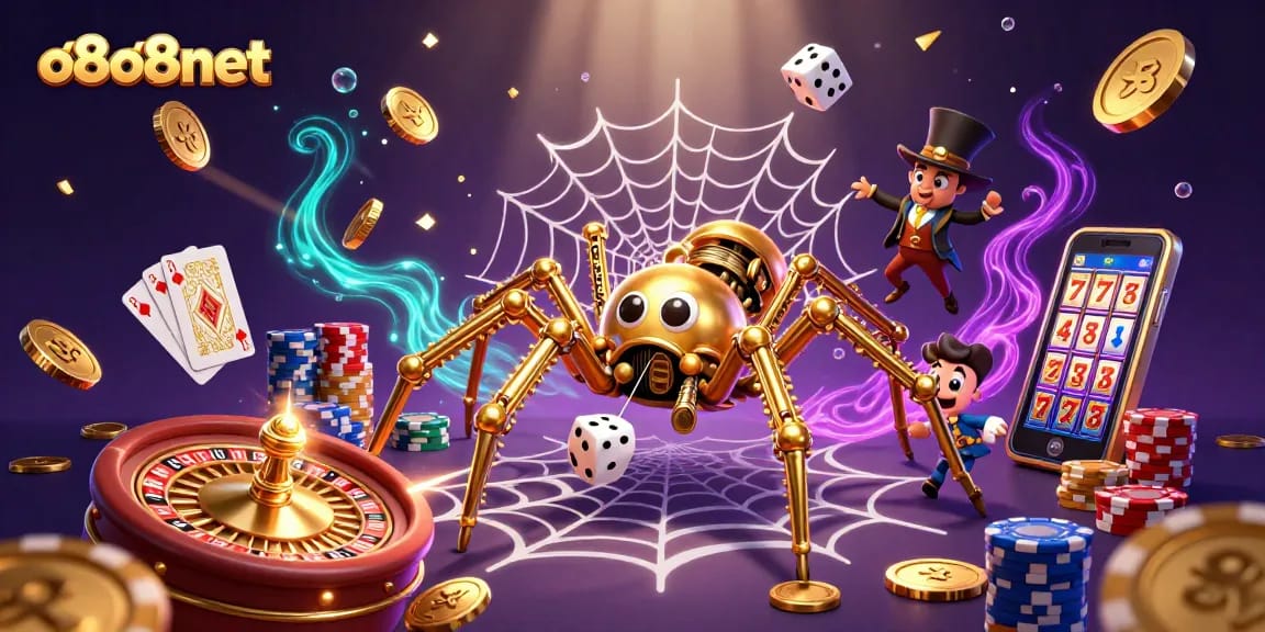 Experience the thrill of o8o8net with this rich 3D casino scene featuring dynamic gaming elements.