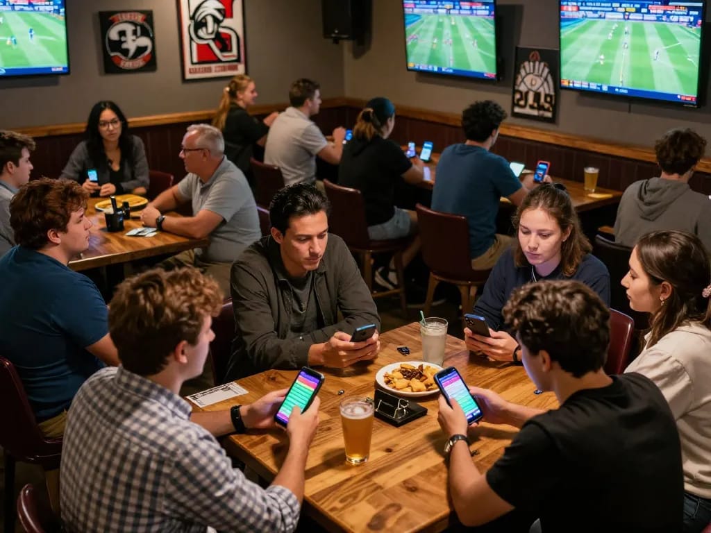 Engaging sports betting scene at 9win with lively patrons placing bets, highlighting interactive experience.
