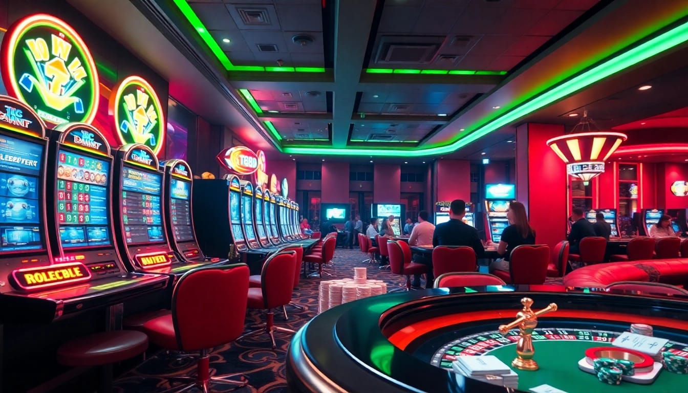Winning high stakes at TG88 casino with vibrant slot machines and poker tables.