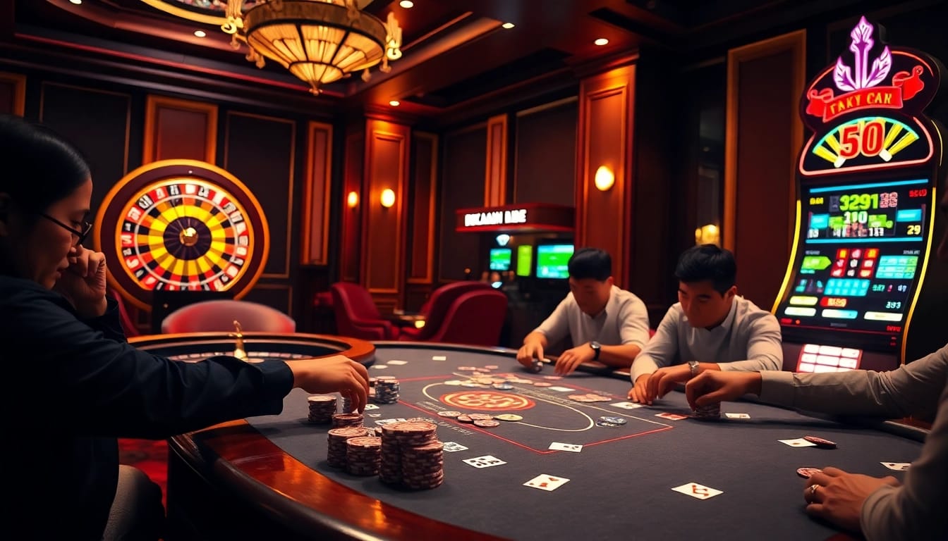 Kèo Nhà Cái betting slips on a professional poker table in a luxurious casino setting.
