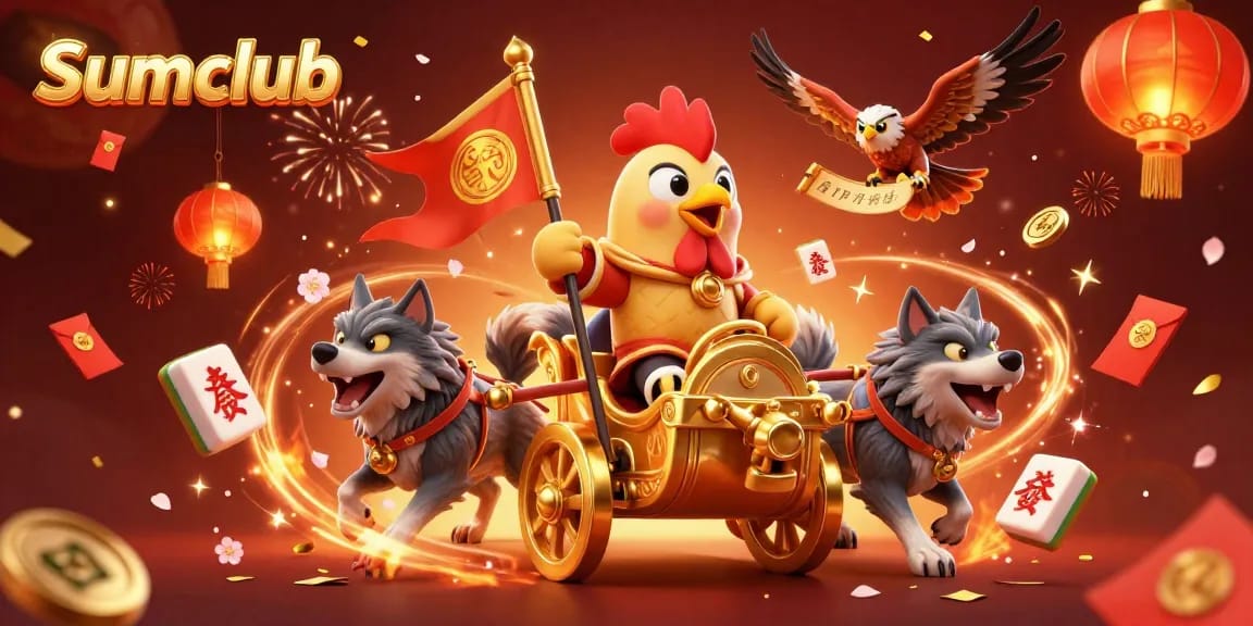 Experience thrilling gameplay with Sumclub's vibrant casino illustration featuring a warlord and golden elements.