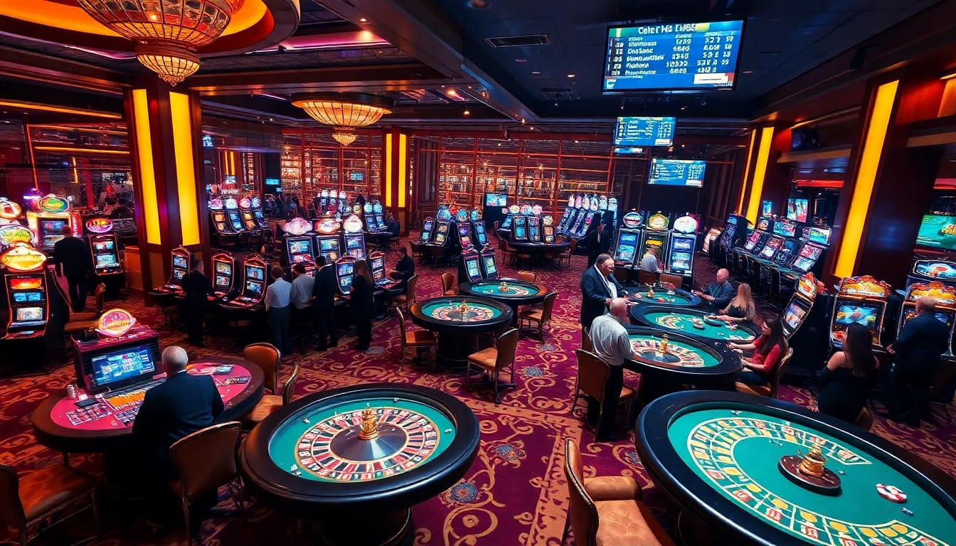 Experience a thrilling gaming atmosphere at OKFUN casino with vibrant tables and exciting slots.
