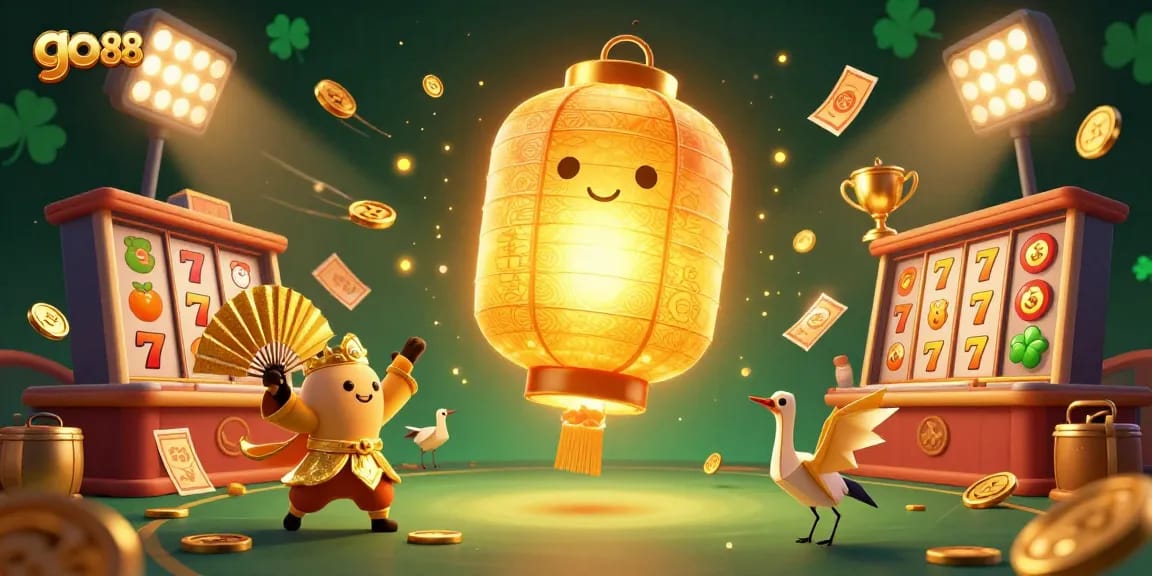 Experience the thrill of go 88 with vibrant casino elements and dynamic characters in a captivating 3D illustration.