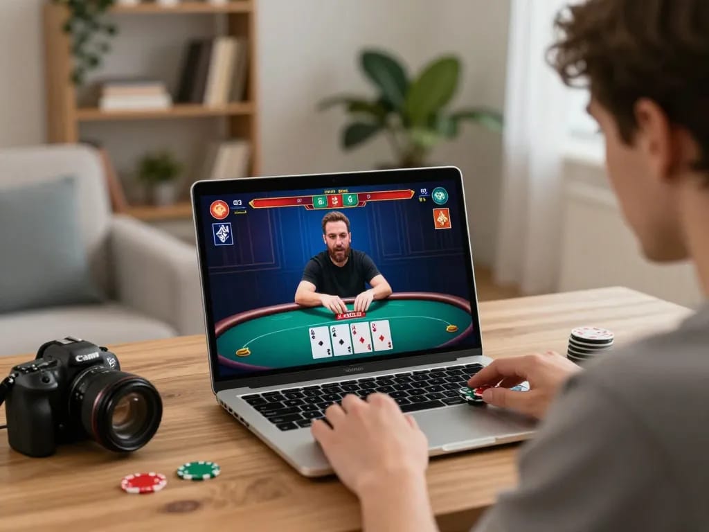 Experience 23winn as you play online poker with a live dealer in a cozy home setting.