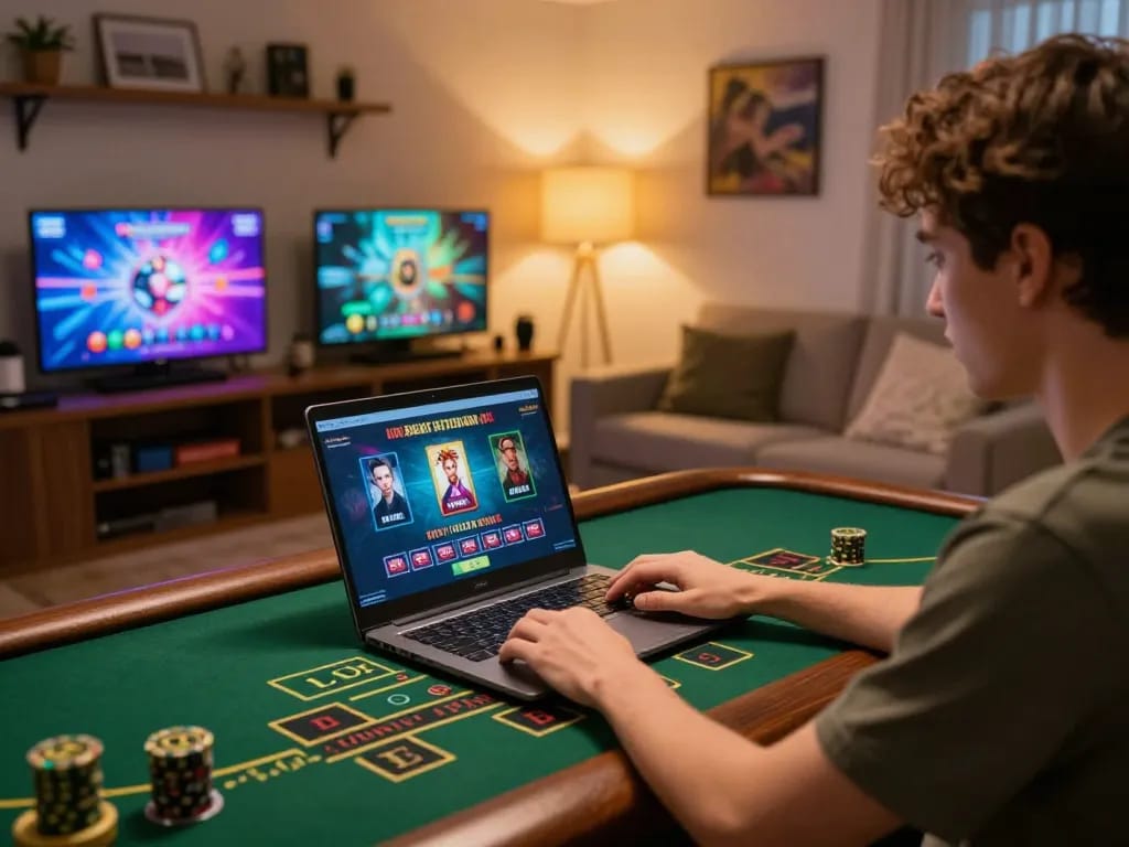 Engaging with live dealer baccarat on lv88f in a cozy gaming setup, highlighting strategic gameplay.