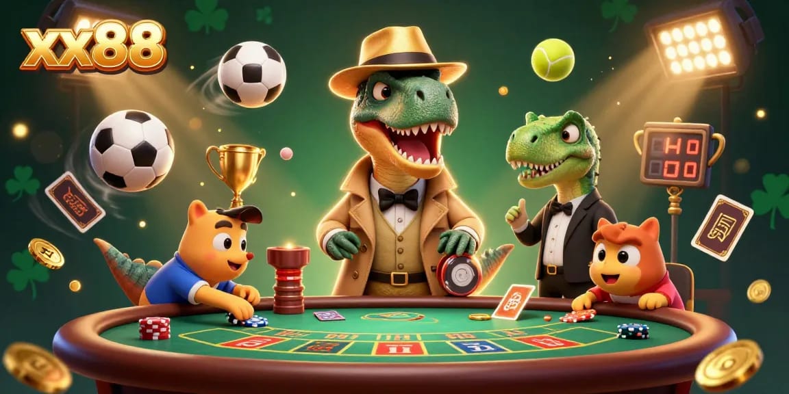 Betting with xx88's hidden velociraptor card counter at a blackjack table in a lively casino scene.