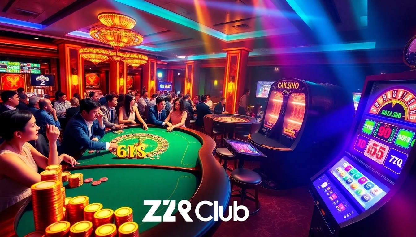 Experience thrilling gambling action at https://zk88.club/ with players enjoying poker and roulette in a luxurious casino setting.