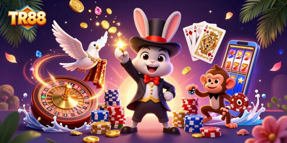 Experience exciting gameplay with TR88 as the magician rabbit pulls coins and poker chips magically!