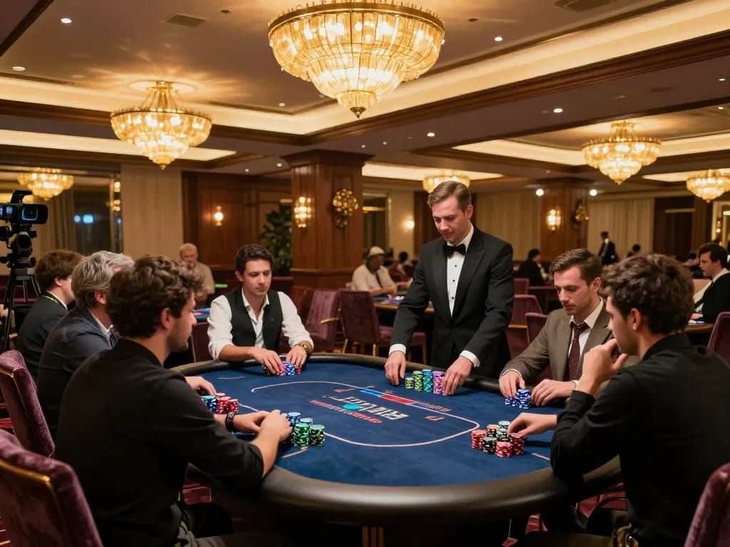 iwin club poker night with players strategizing around an exclusive table, elegant setup.