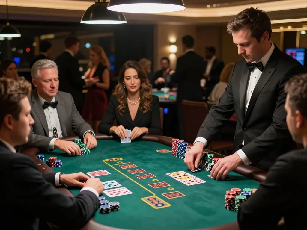 Experience exciting blackjack gameplay at 888vnd com casino with vibrant lighting and engaged players